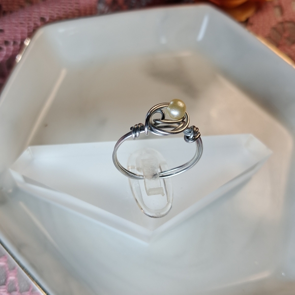 **3/$25 - White Stone Wire Wrapped Ring (Silvertone) - Picture 4 of 5
